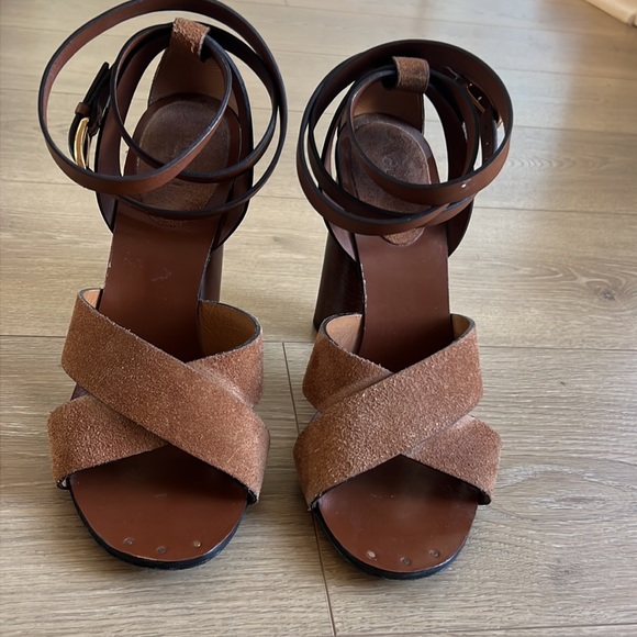 Gucci Brown Suede and Leather Candy Cross Ankle Wrap Sandals Size 38 - Picture 3 of 9